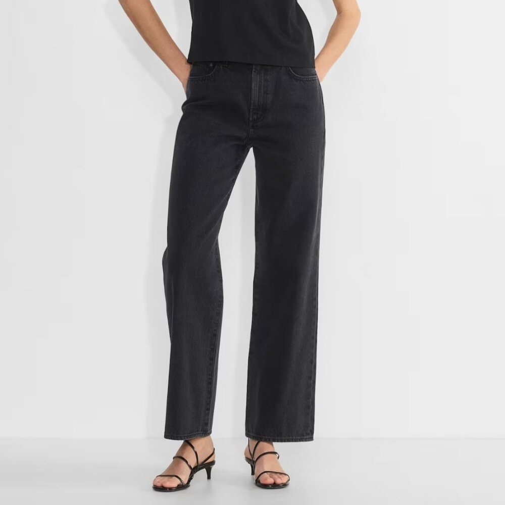 Denim Forum The Farrah Hi-rise Wide Jean in Black Eyeliner. Size 28L. Save $70!